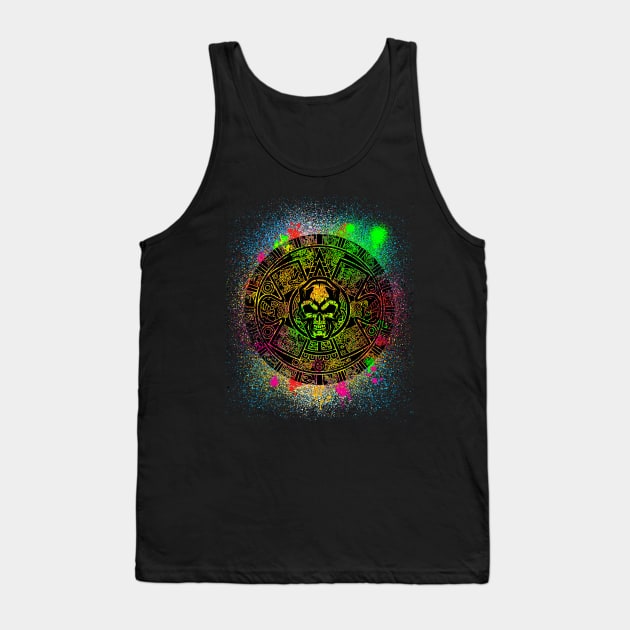 Spray Paint Aztec Calendar Skull - Graffiti Raving Design Tank Top by Sixth Cycle